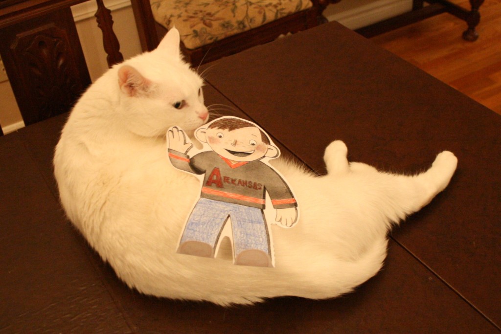 Flat Stanley hung out with Kimba in her favorite spot on the dining-room table.